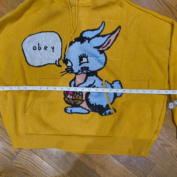 Obey mustard hoodie sweater with grey bunny rabbit - Picture 2 of 7